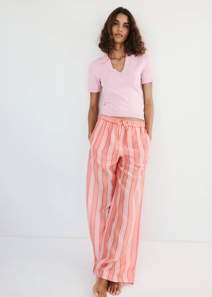 Fitted fine-knit polo — Pink
