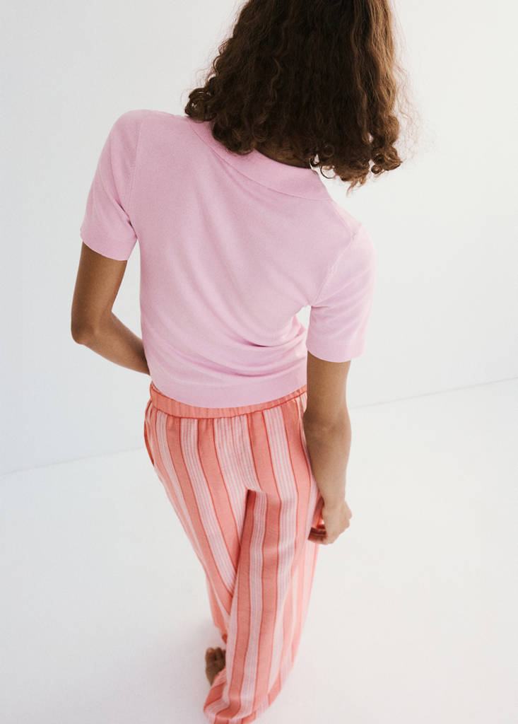 Fitted fine-knit polo — Pink