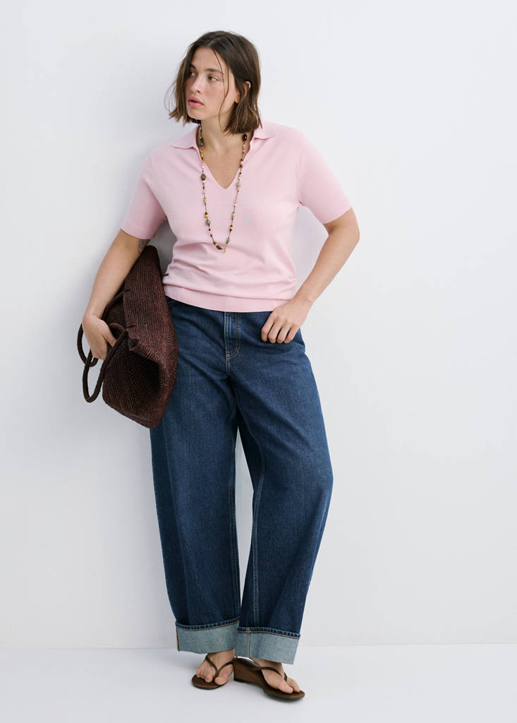 Fitted fine-knit polo — Pink