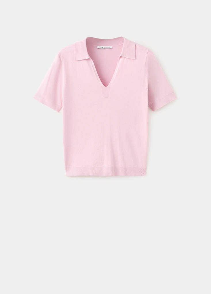 Fitted fine-knit polo — Pink