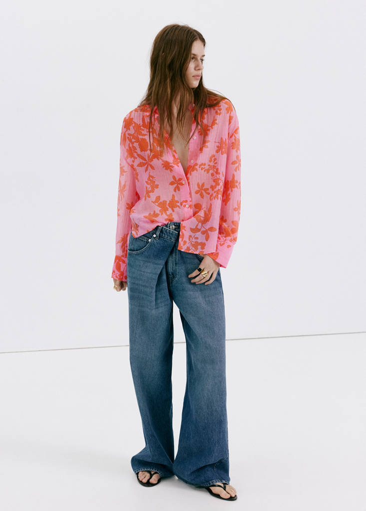Floral print lyocell shirt — Pink