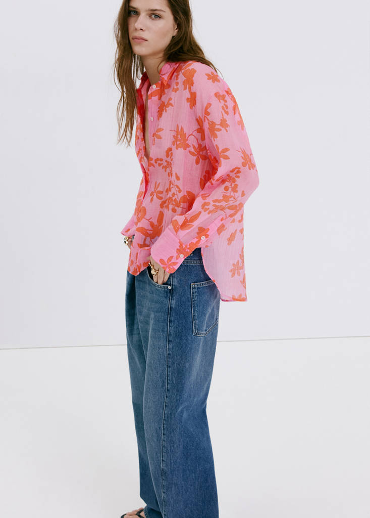 Floral print lyocell shirt — Pink