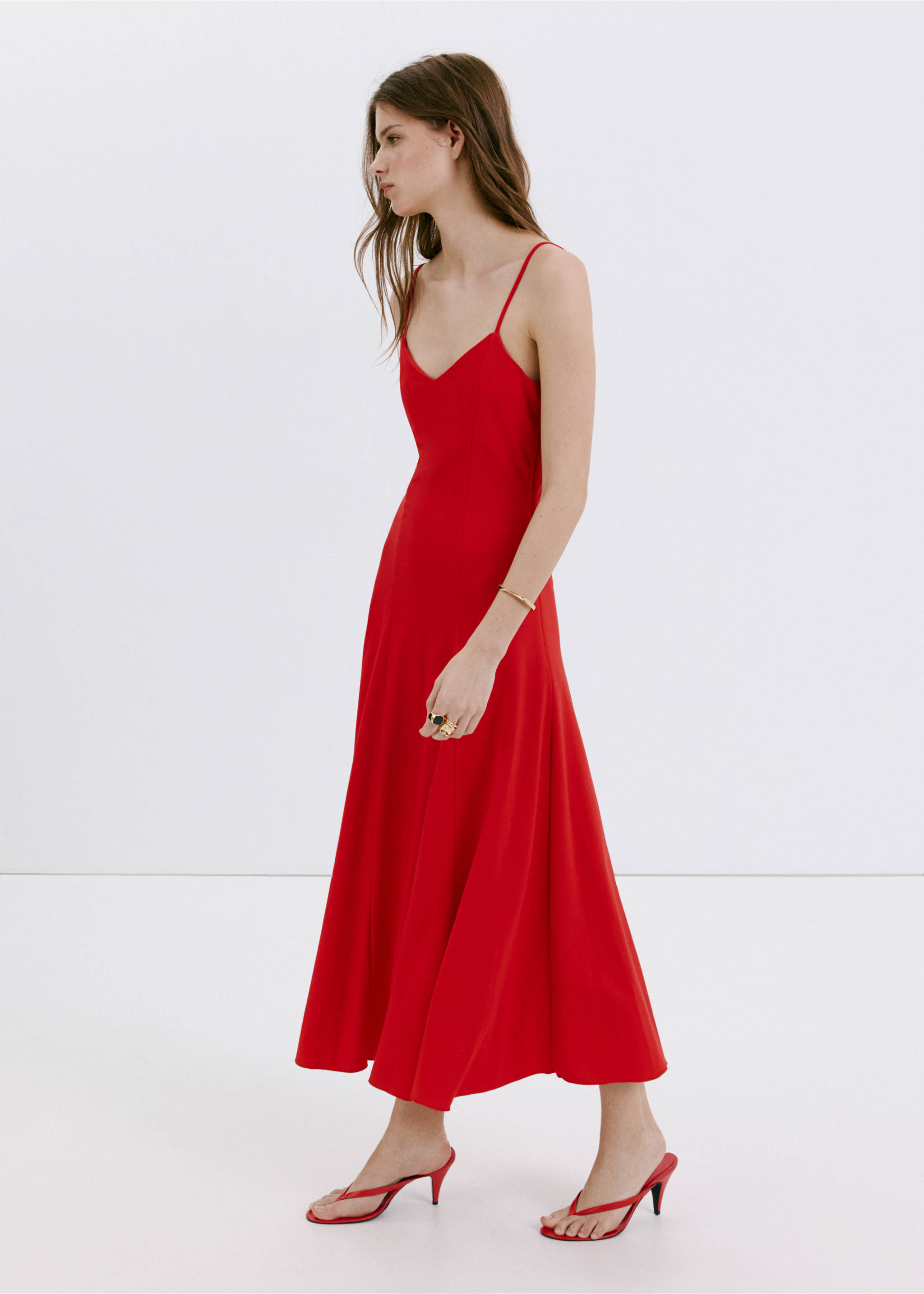 A-line dress with godets - General plane, Red. Ref: 37081379-00.