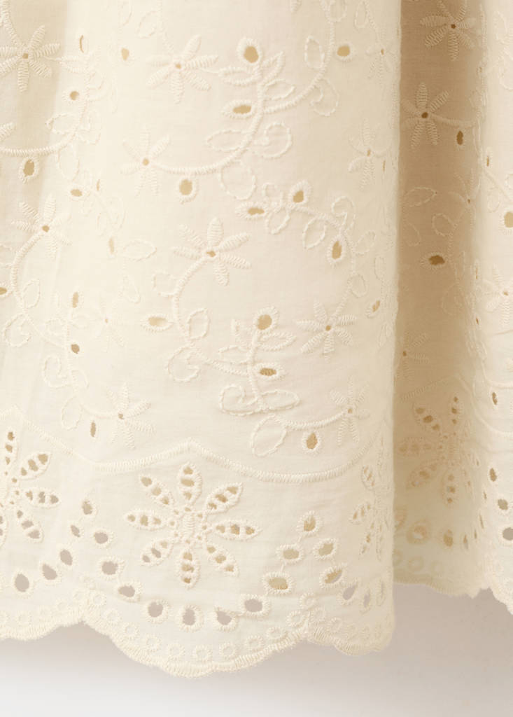Strapless dress with broderie anglaise embroidery — Sand