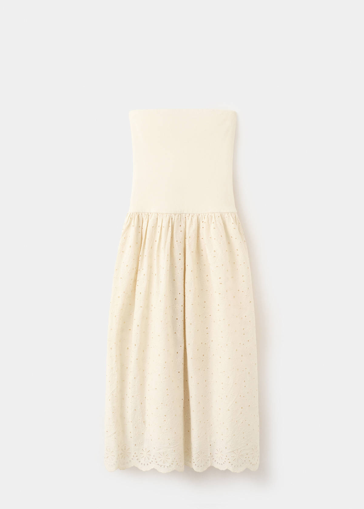 Strapless dress with broderie anglaise embroidery — Sand