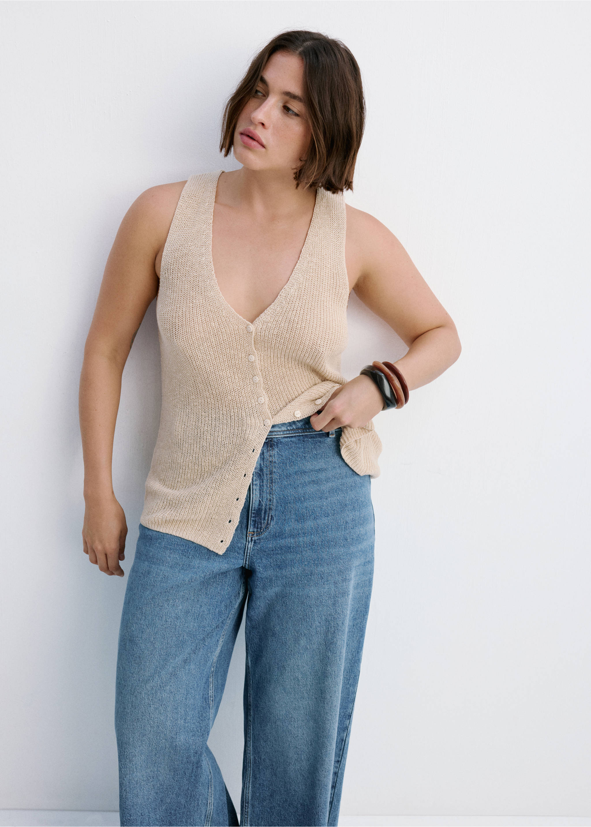 Catherin culotte high-rise jeans - Details of the article 5, Medium Blue. Ref: 37081381-00.