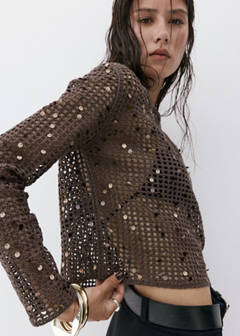 Sequin crochet sweater — Chocolate 1