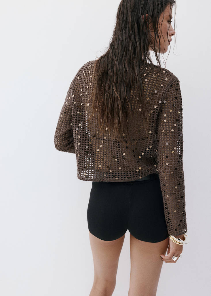 Sequin crochet sweater — Chocolate