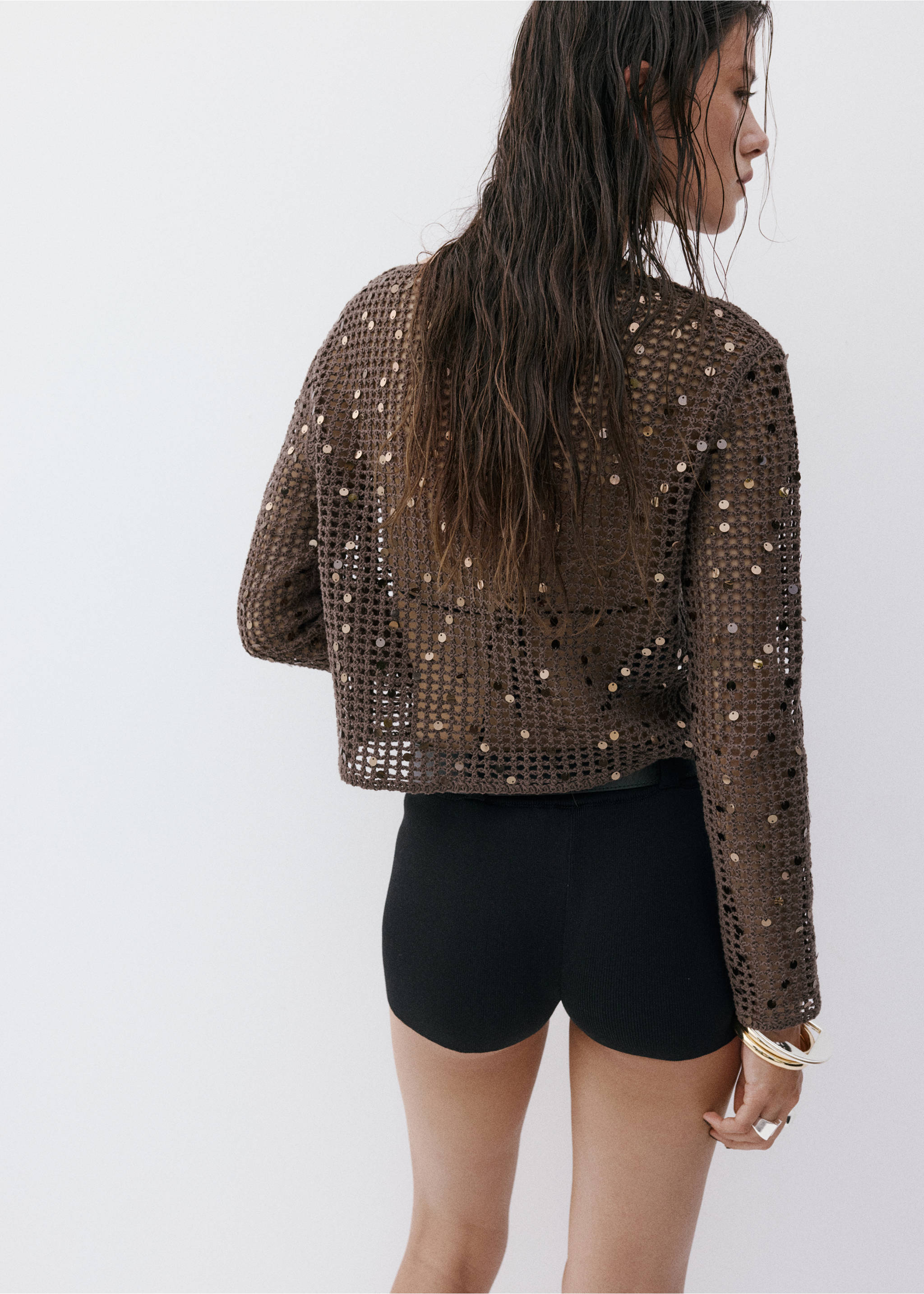 Sequin crochet sweater - Reverse of the article, Chocolate. Ref: 37081383-00.