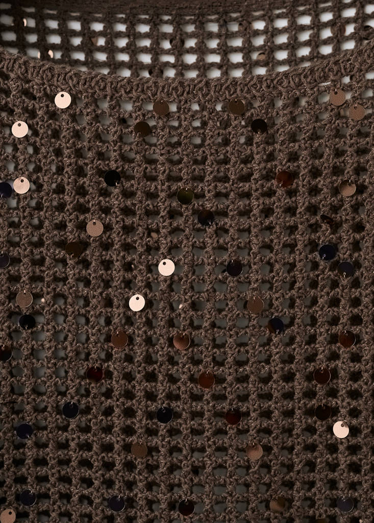 Sequin crochet sweater — Chocolate