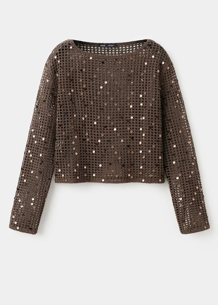 Sequin crochet sweater — Chocolate
