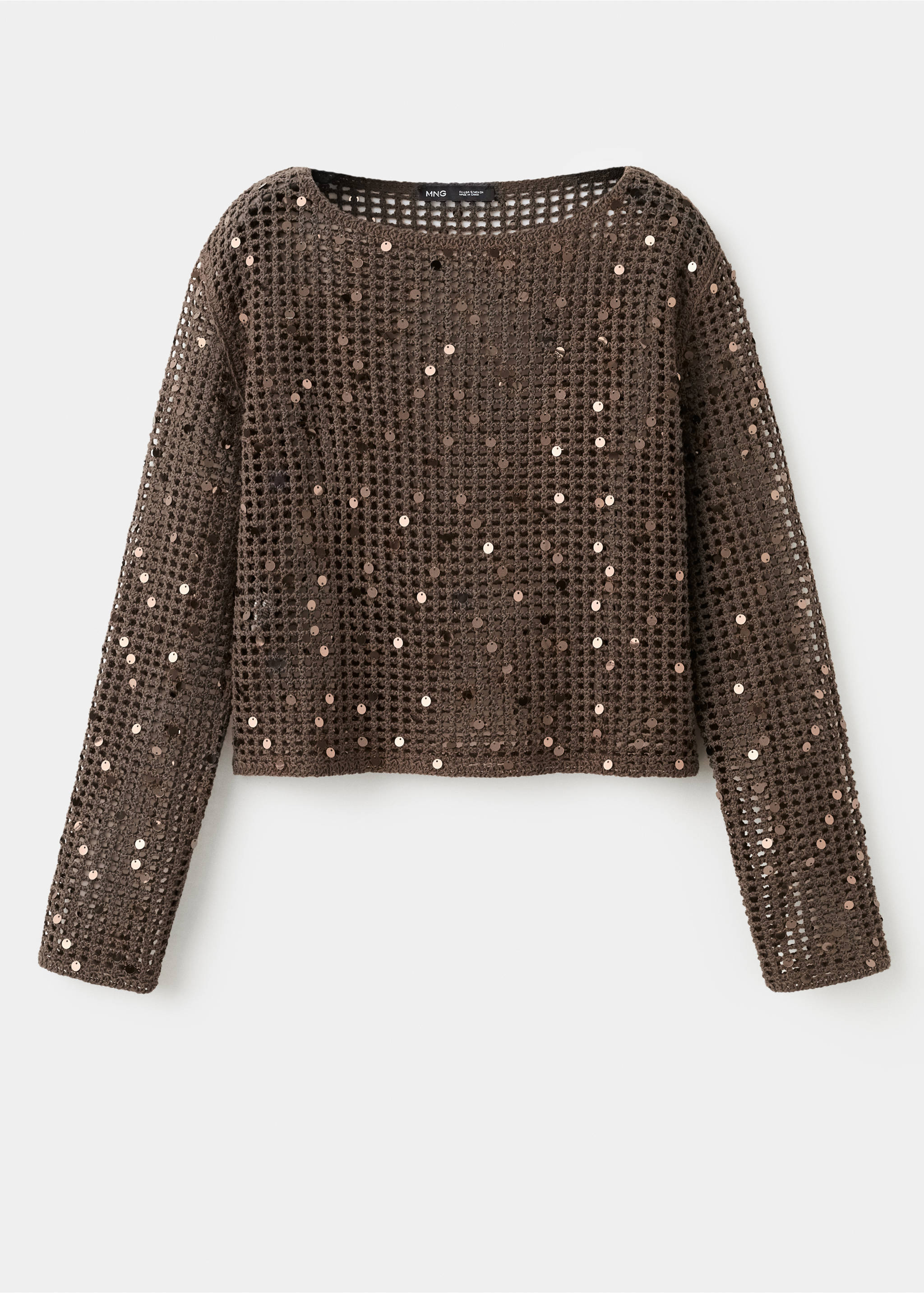 Sequin crochet sweater - Article without model, Chocolate. Ref: 37081383-00.