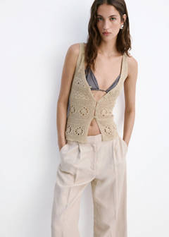 Crochet buttoned gilet — Sand 5