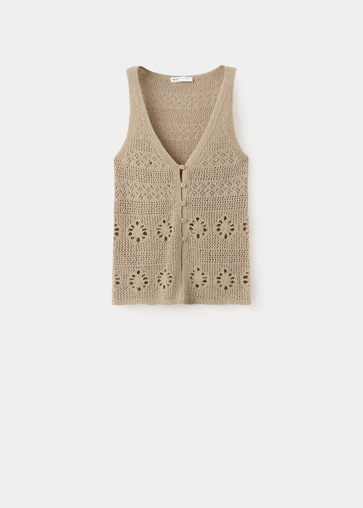 Crochet buttoned gilet — Sand