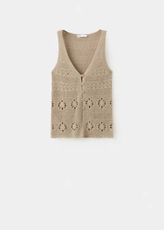 Crochet buttoned gilet — Sand 6