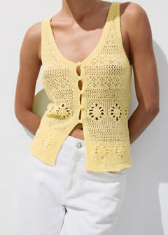 Crochet buttoned gilet — Yellow 1