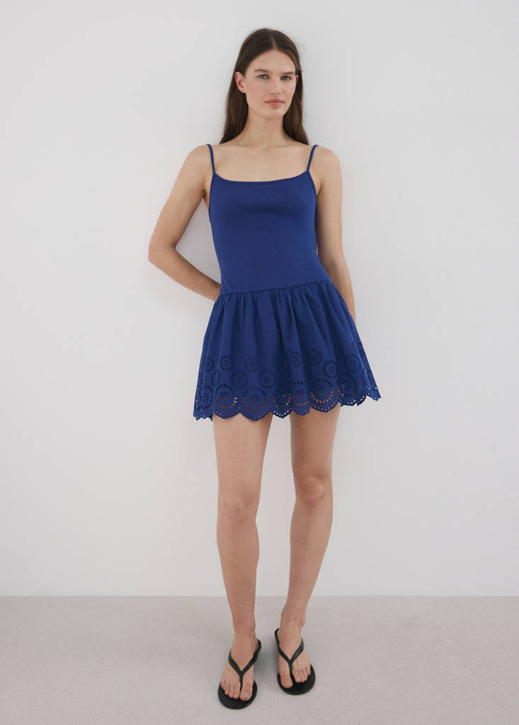 Short cutwork dress — Blue