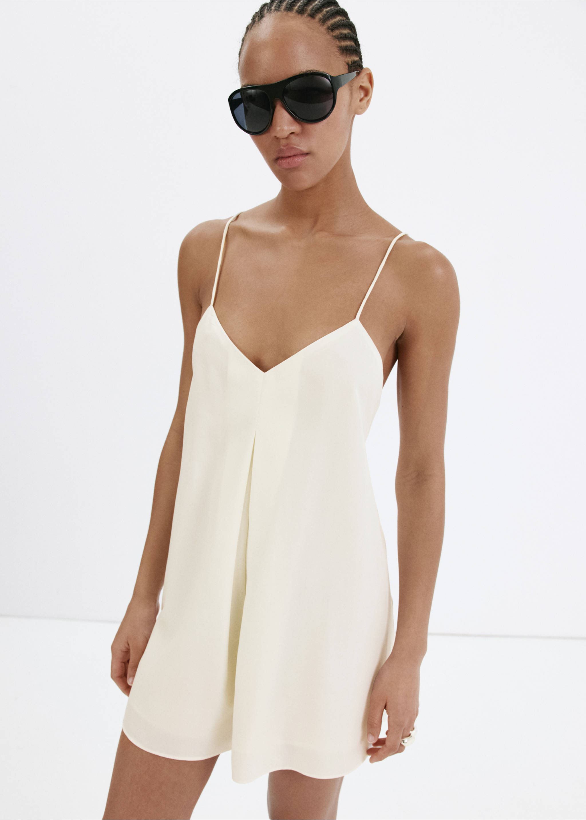 Straight-leg jumpsuit with open back - Medium plane, Ecru. Ref: 37081388-01.