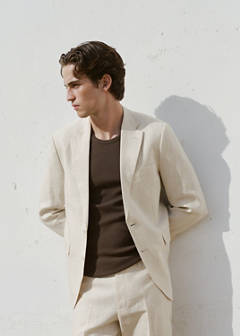 Amalfi 100% linen slim-fit suit jacket — Ecru 10