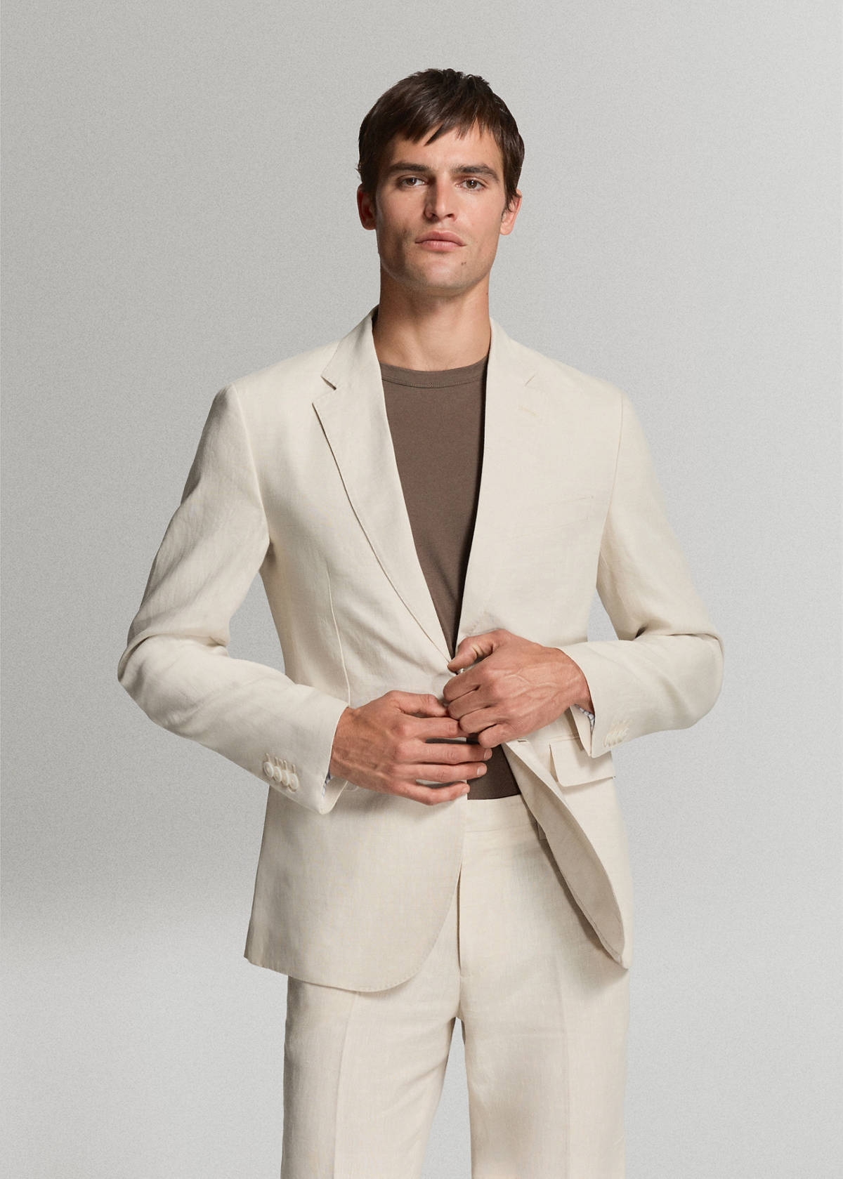 Amalfi 100% linen slim-fit suit jacket — Ecru