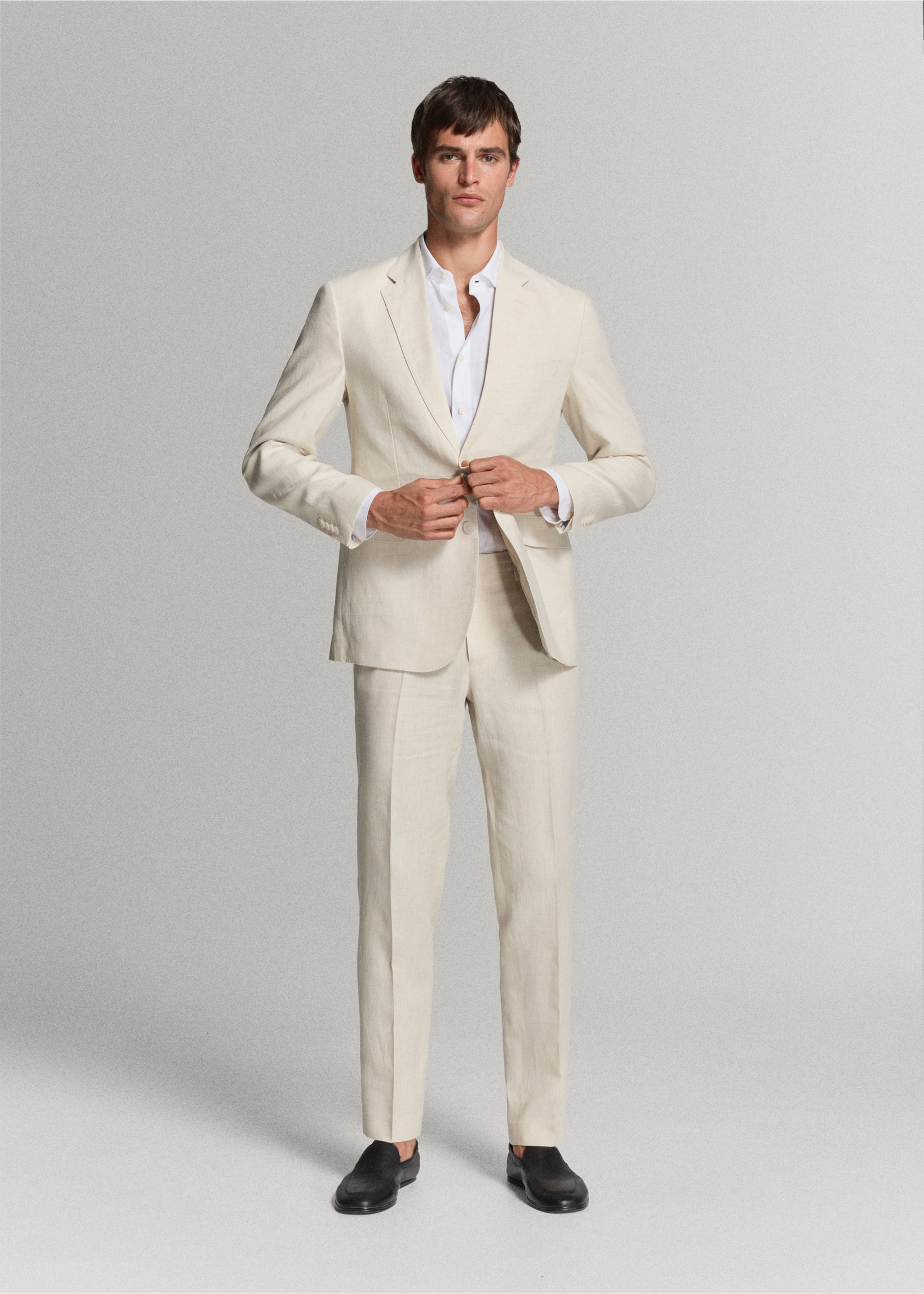 Amalfi 100% linen slim-fit suit jacket - General plane, Ecru. Ref: 37081389-02.