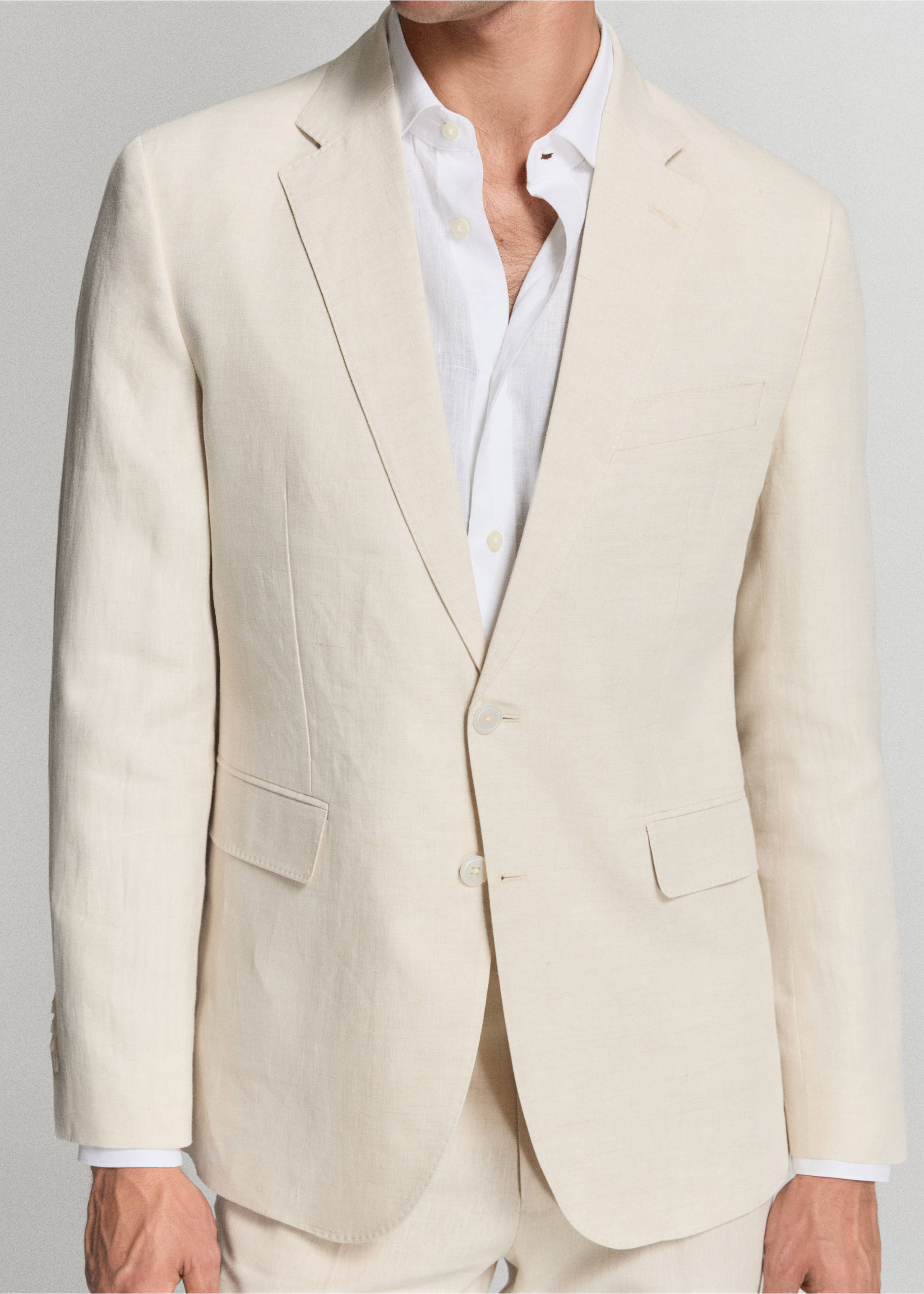 Amalfi 100% linen slim-fit suit jacket - Details of the article 3, Ecru. Ref: 37081389-02.