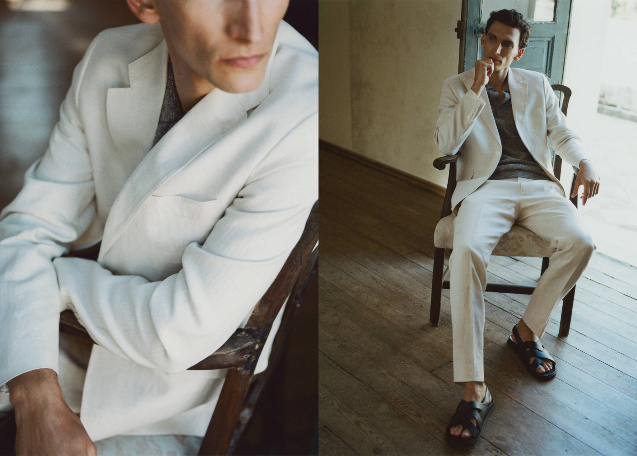 Amalfi 100% linen slim-fit suit jacket - Panoramic plane