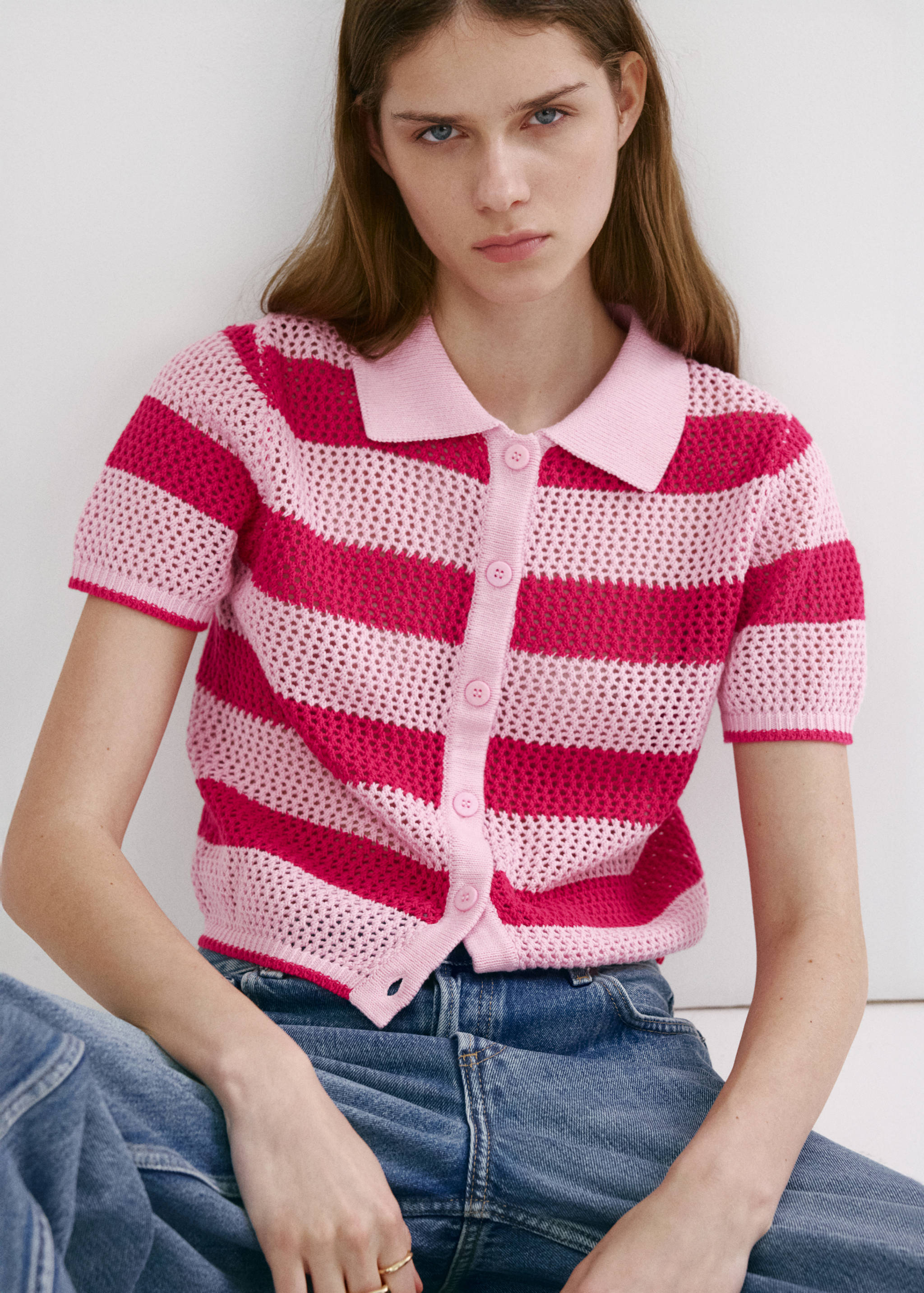 Striped openwork knitted cardigan - Medium plane