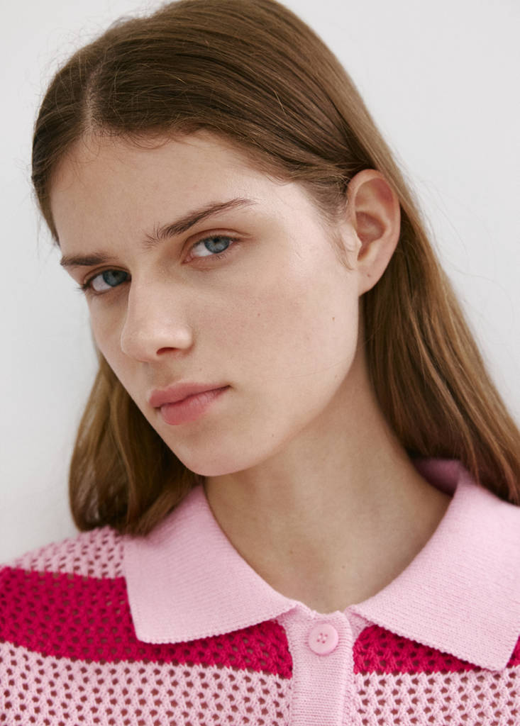 Striped openwork knitted cardigan — Pink