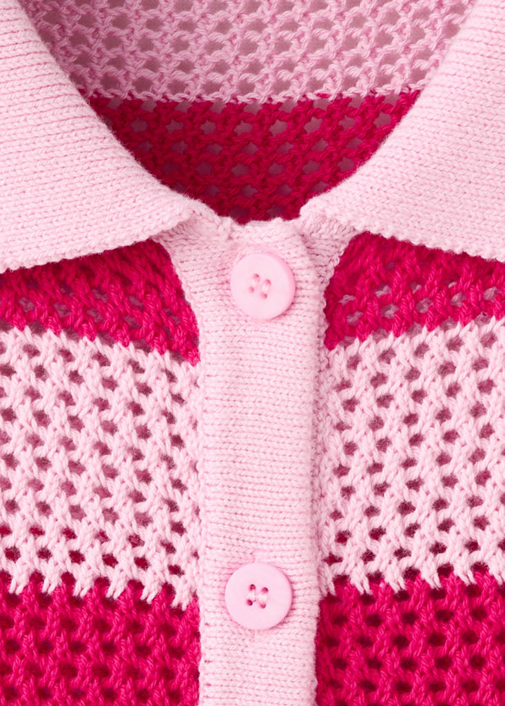 Striped openwork knitted cardigan — Pink
