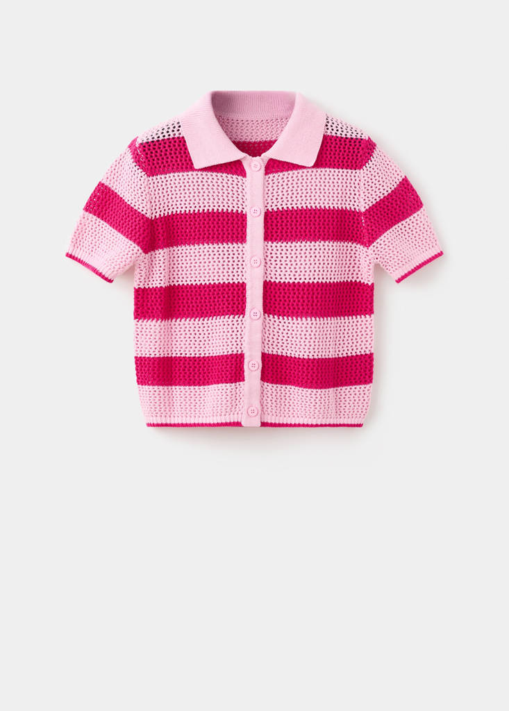 Striped openwork knitted cardigan — Pink