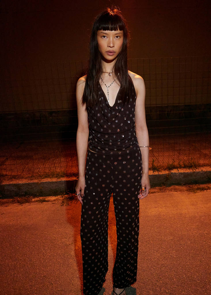 Straight-leg trousers with sequins — Chocolate
