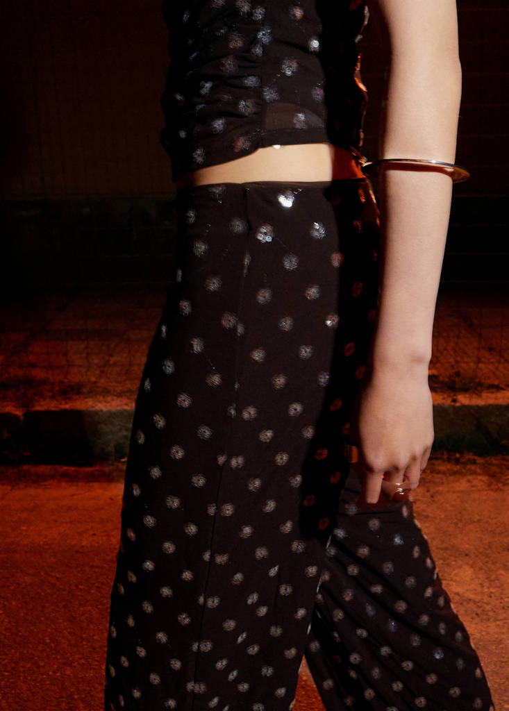 Straight-leg trousers with sequins — Chocolate