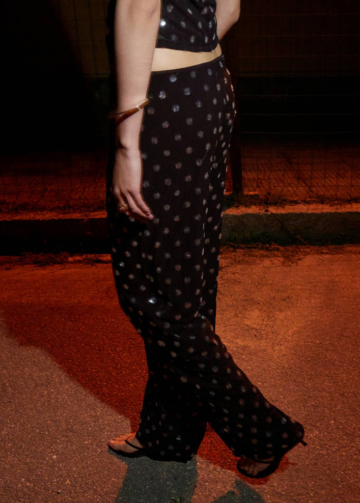 Straight-leg trousers with sequins — Chocolate