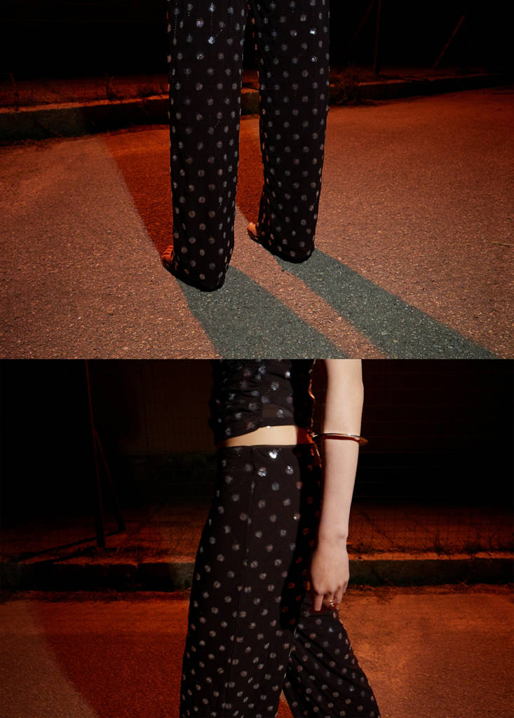 Straight-leg trousers with sequins — Chocolate