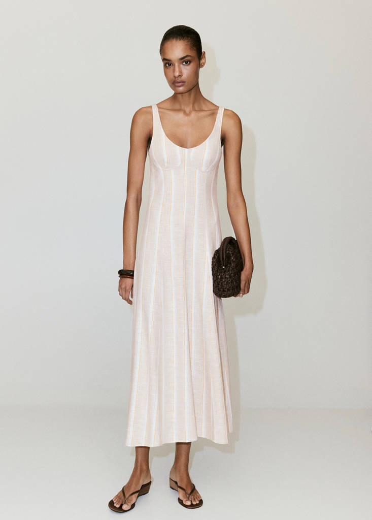 Linen dress with combined stripes — Light/Pastel Grey