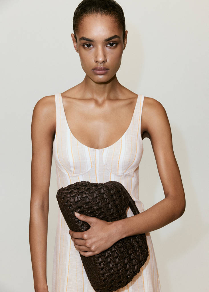 Linen dress with combined stripes — Light/Pastel Grey