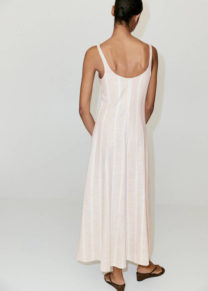 Linen dress with combined stripes — Light/Pastel Grey
