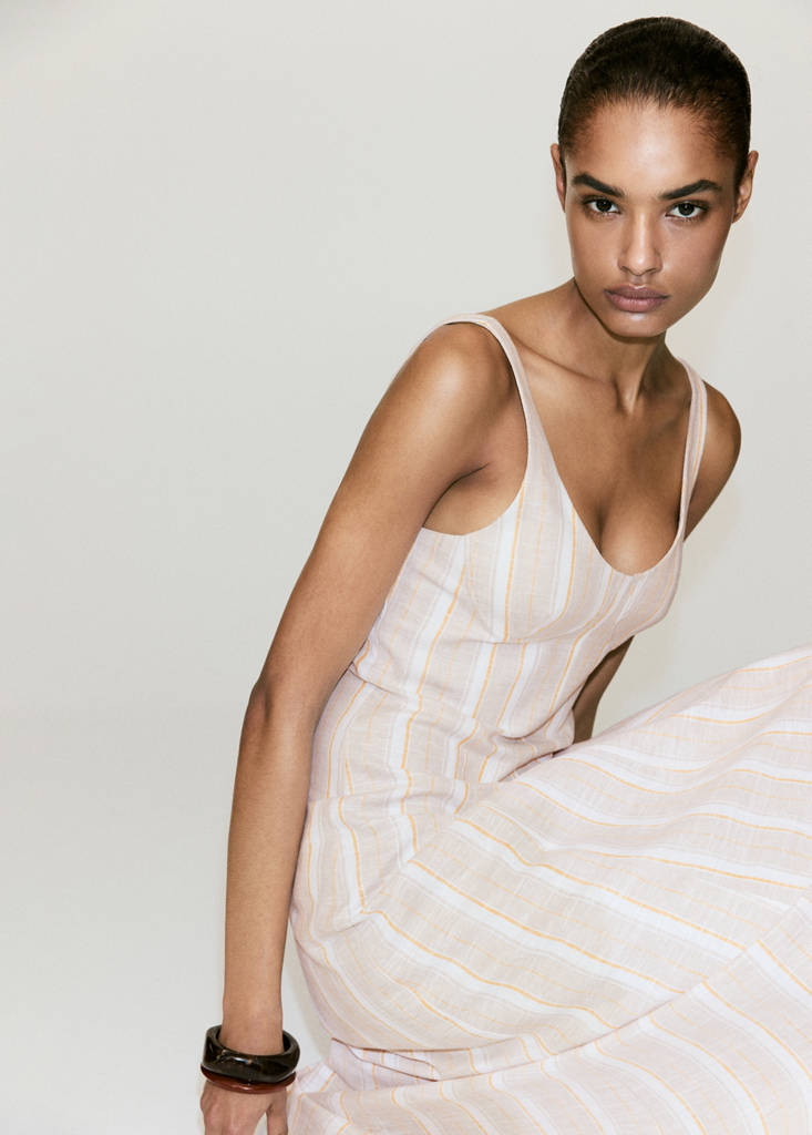 Linen dress with combined stripes — Light/Pastel Grey