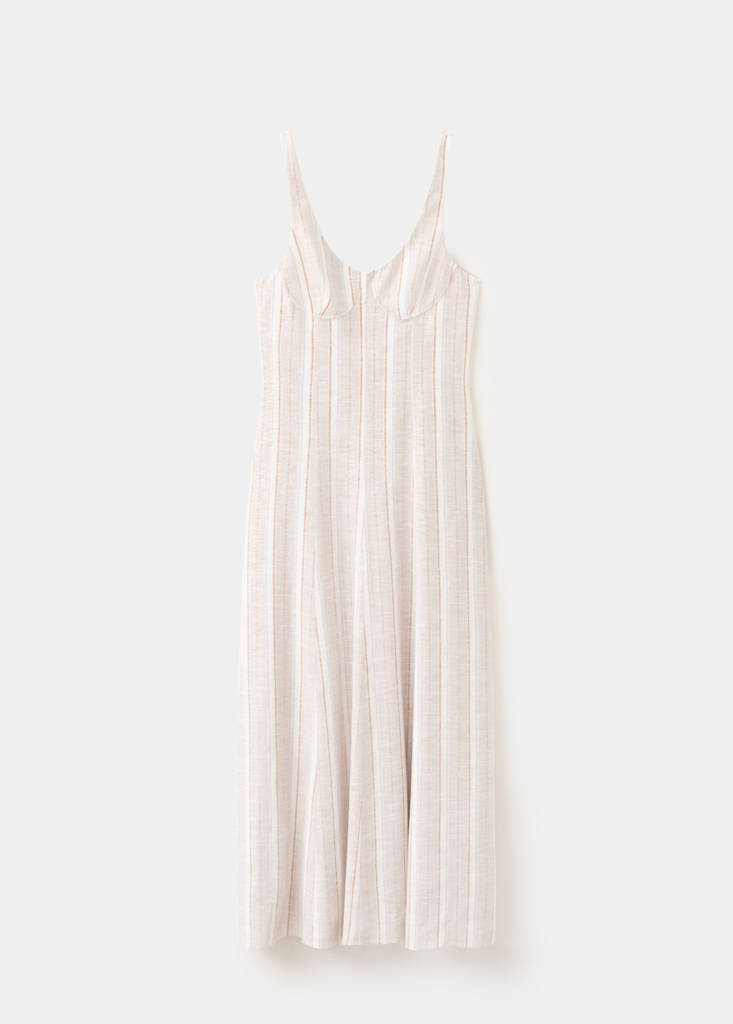 Linen dress with combined stripes — Light/Pastel Grey