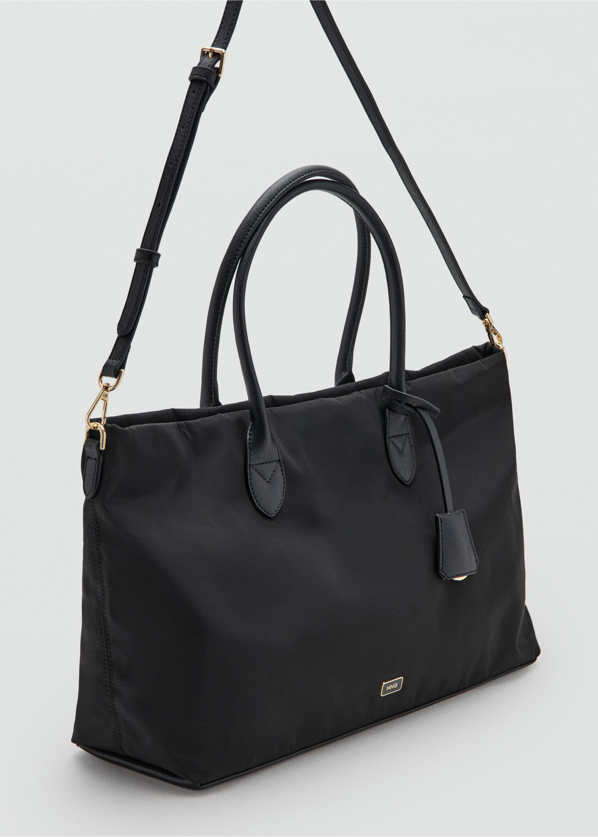 Shopper bag with double handle - Medium plane, Black. Ref: 37081396-00.