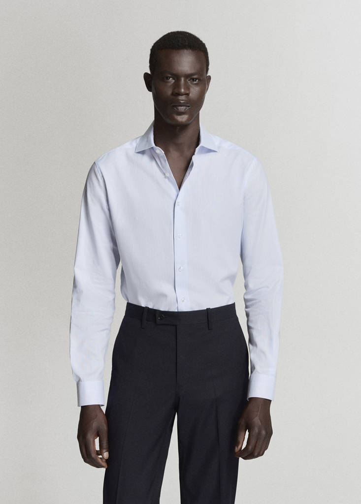 Slim fit 100% cotton striped formal shirt — Sky Blue