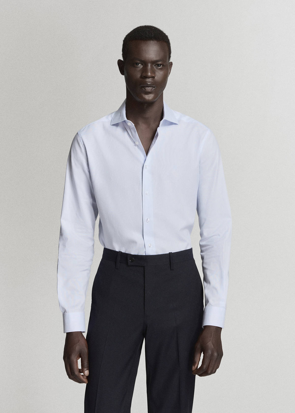 Slim fit 100% cotton striped formal shirt — Sky Blue