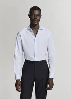 Slim fit 100% cotton striped formal shirt — Sky Blue 1