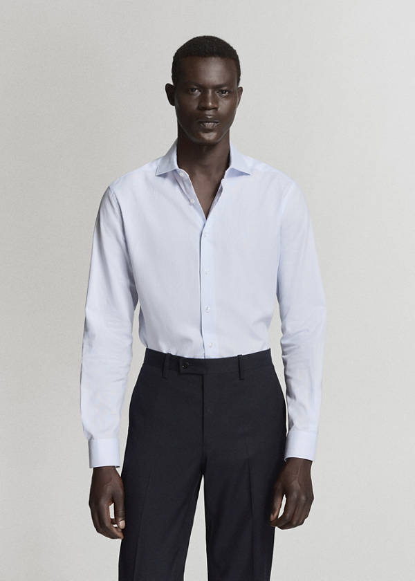 Slim fit 100% cotton striped formal shirt — Sky Blue