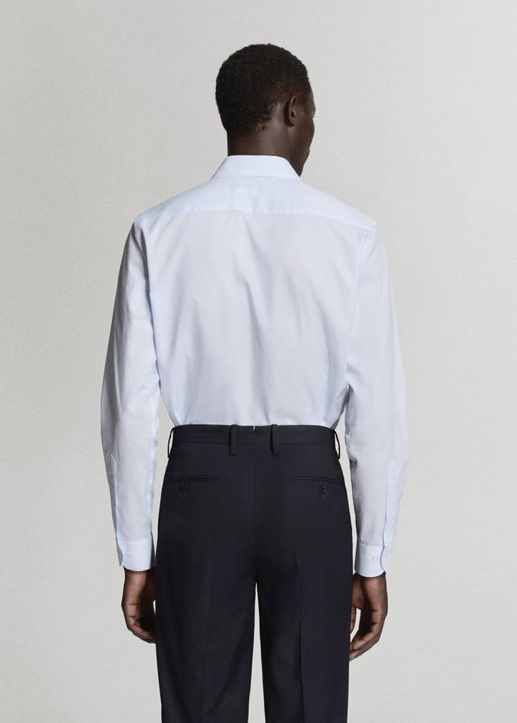 Slim fit 100% cotton striped formal shirt — Sky Blue