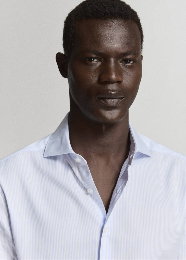 Slim fit 100% cotton striped formal shirt — Sky Blue