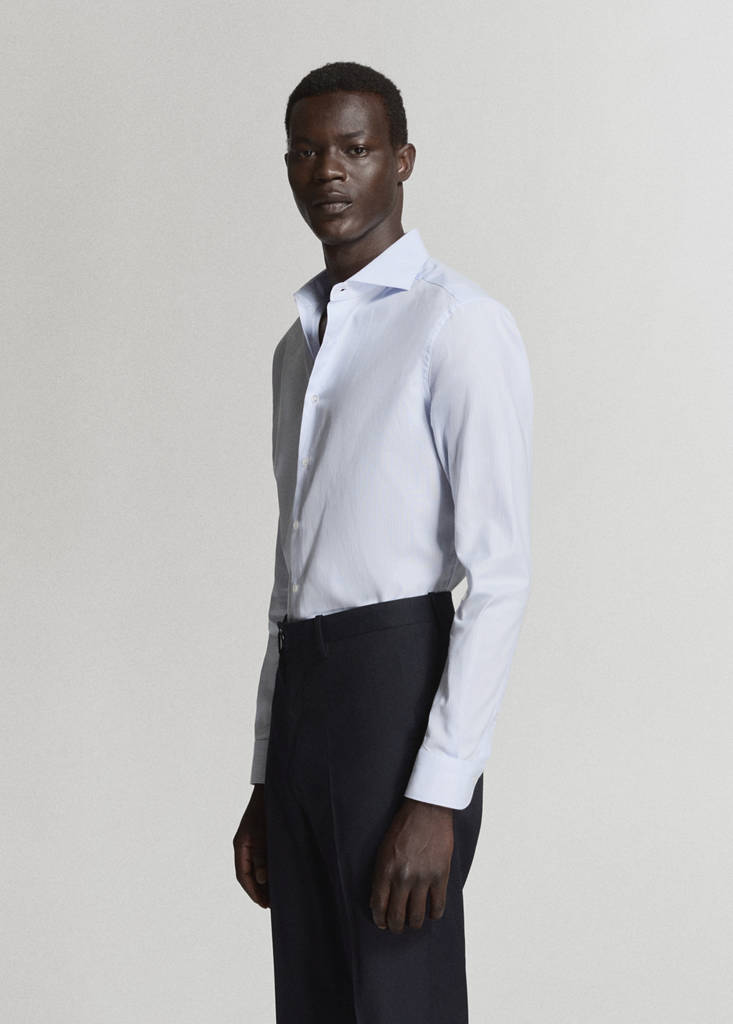 Slim fit 100% cotton striped formal shirt — Sky Blue