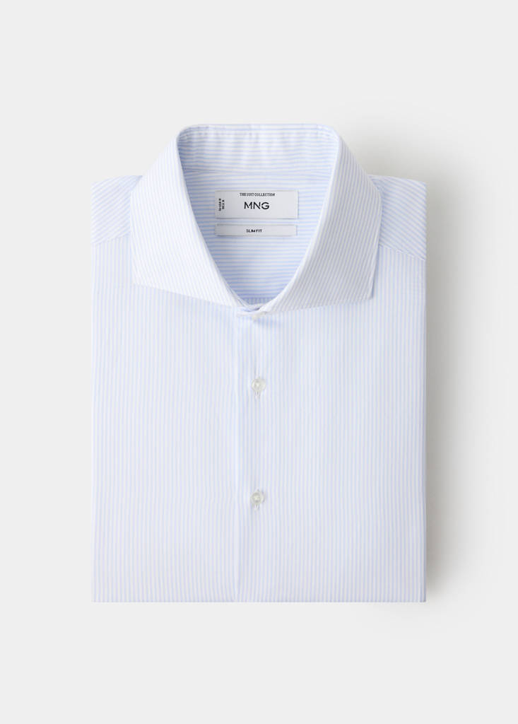 Slim fit 100% cotton striped formal shirt — Sky Blue