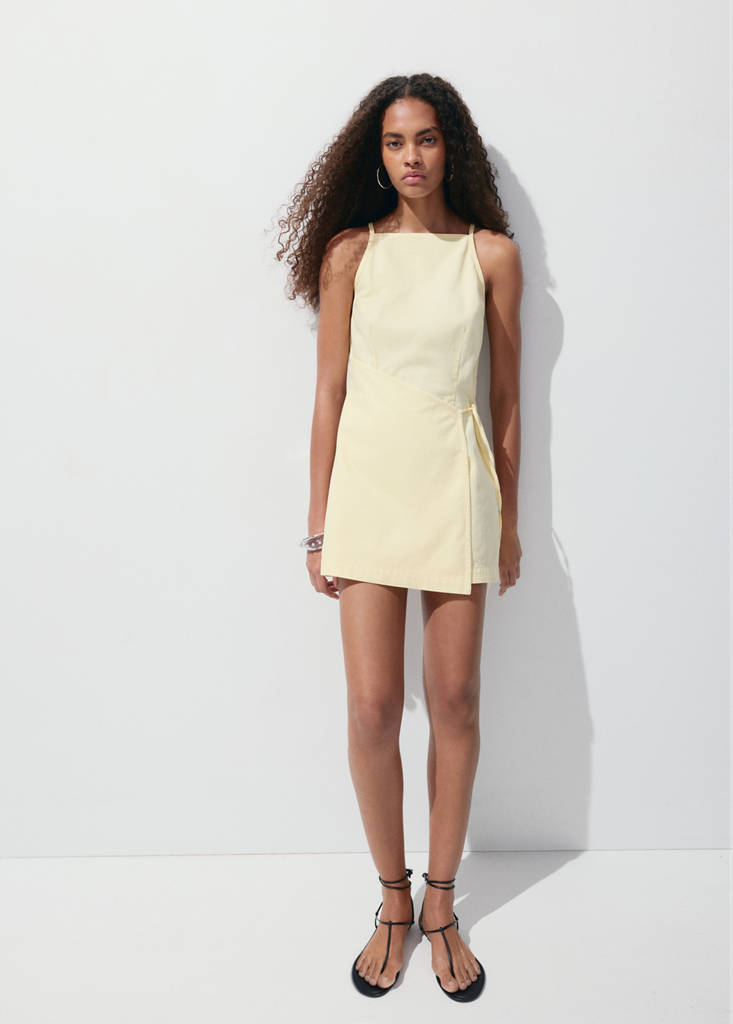 Strappy dress with tie detail — Pastel Yellow